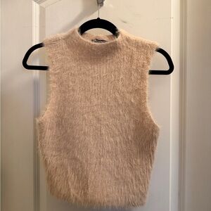 Zara Mock neck Mohair Sweater Beige Sleeveless Top Medium